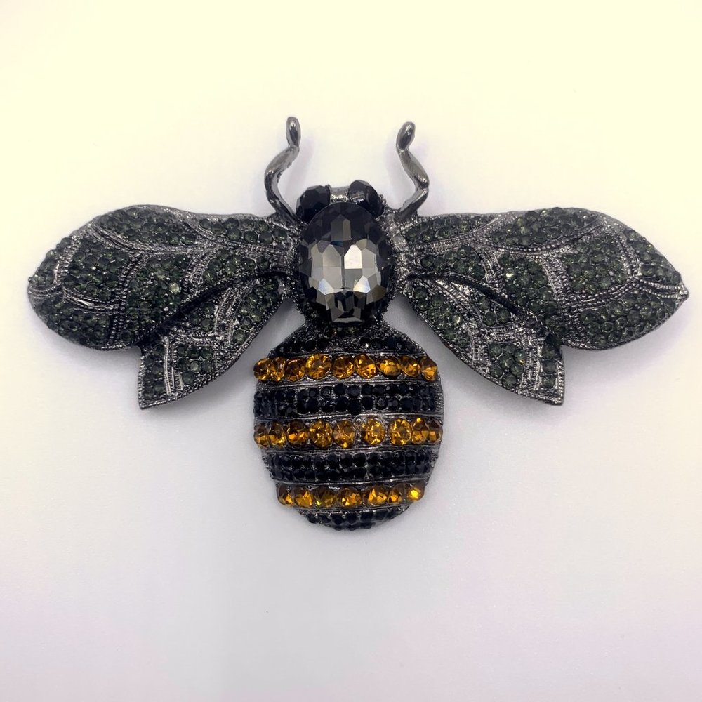 HUGE Cute 3D Rhinestone Large Insect BEE Brooch Pin 4"x2.5" Bug Animal Retro